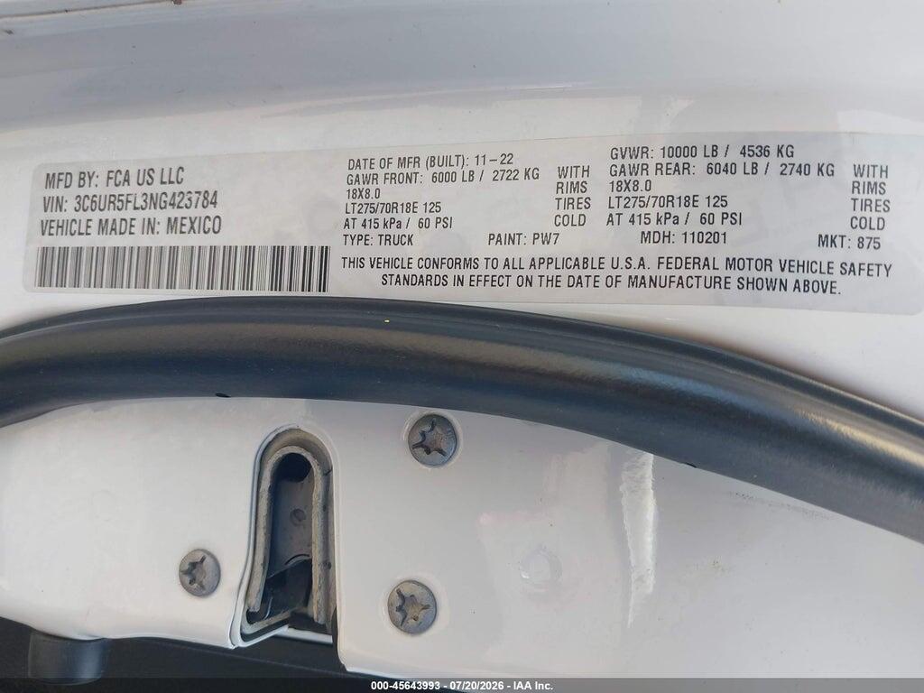 3C6UR5FL3NG423784 2022 RAM 2500 photo no. 9