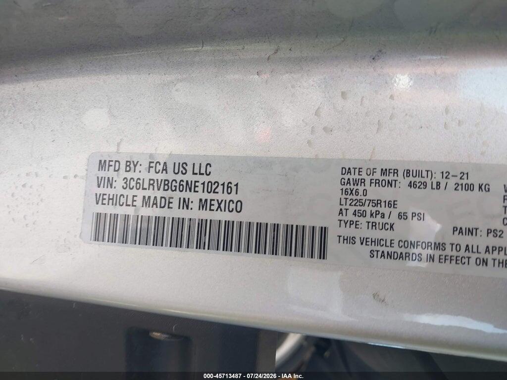 3C6LRVBG6NE102161 2022 RAM PROMASTER 1500 photo no. 9