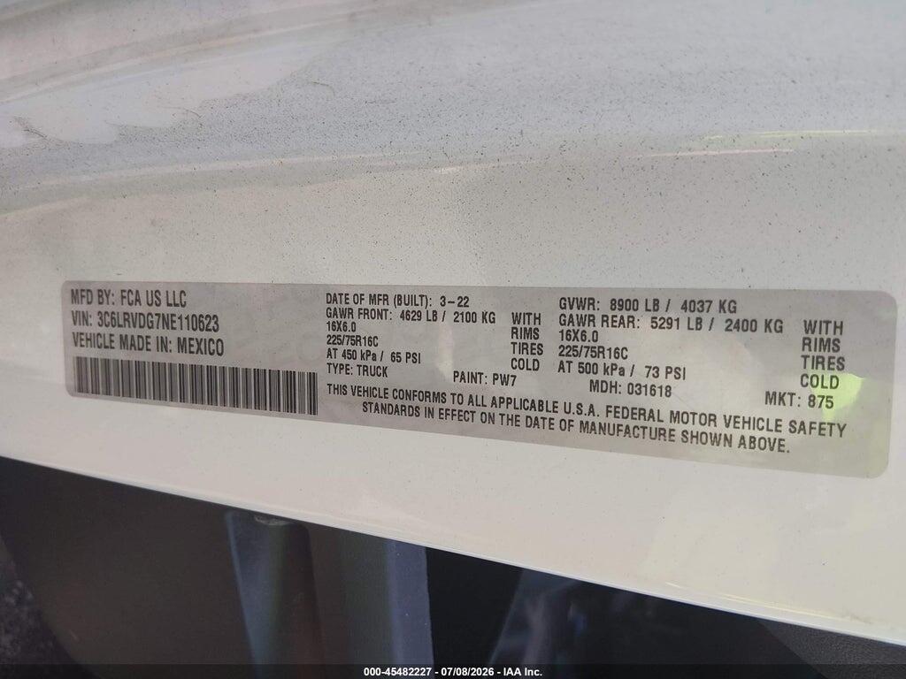 3C6LRVDG7NE110623 2022 RAM PROMASTER 2500 photo no. 9