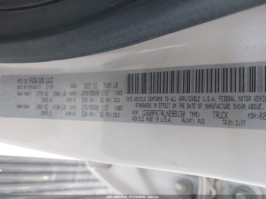 1C6SRFKT4LN299130 2020 RAM 1500 photo no. 9