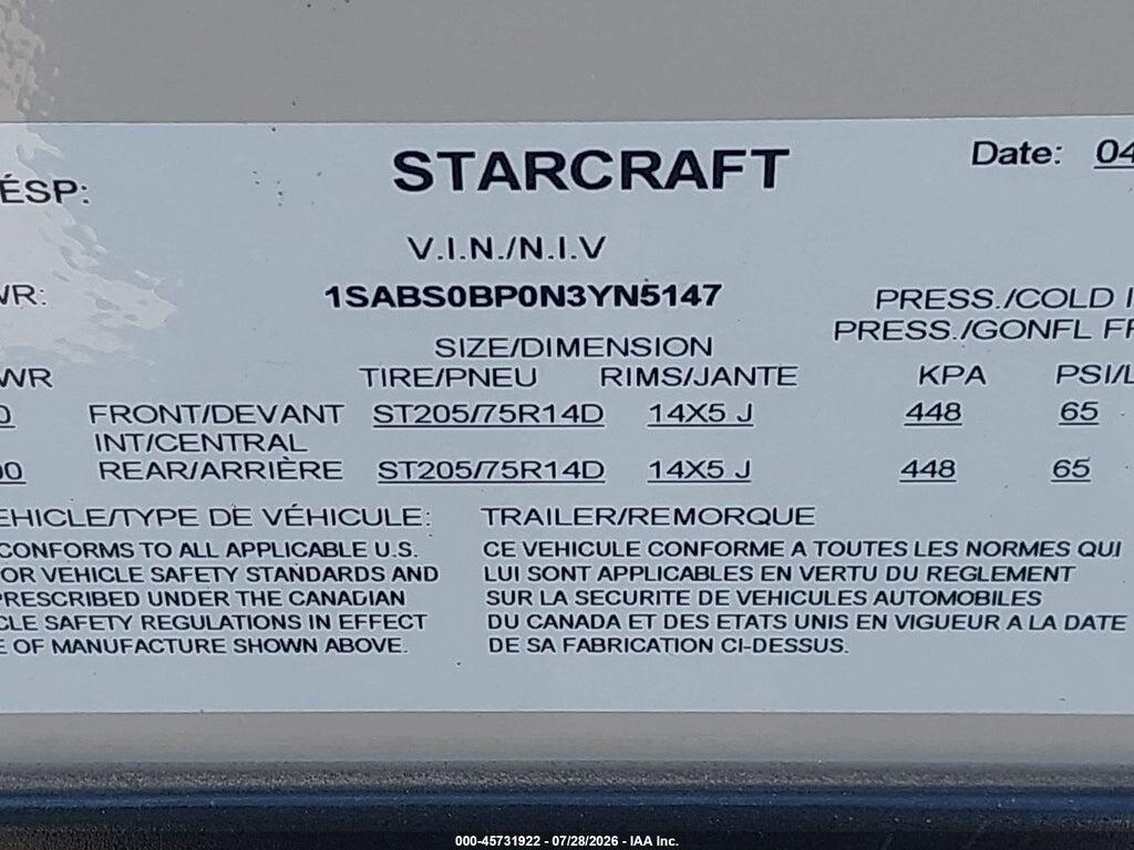 1SABS0BP0N3YN5147 2022 STARCRAFT SUPER LITE SERIES 25 photo no. 9