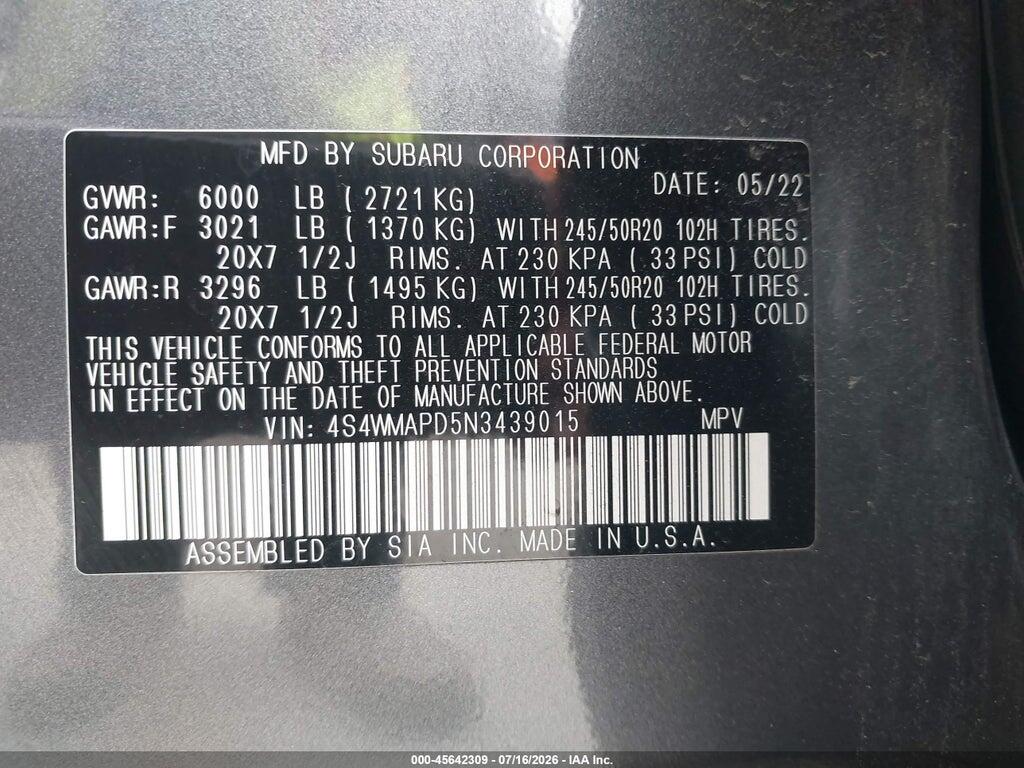4S4WMAPD5N3439015 2022 SUBARU ASCENT photo no. 9