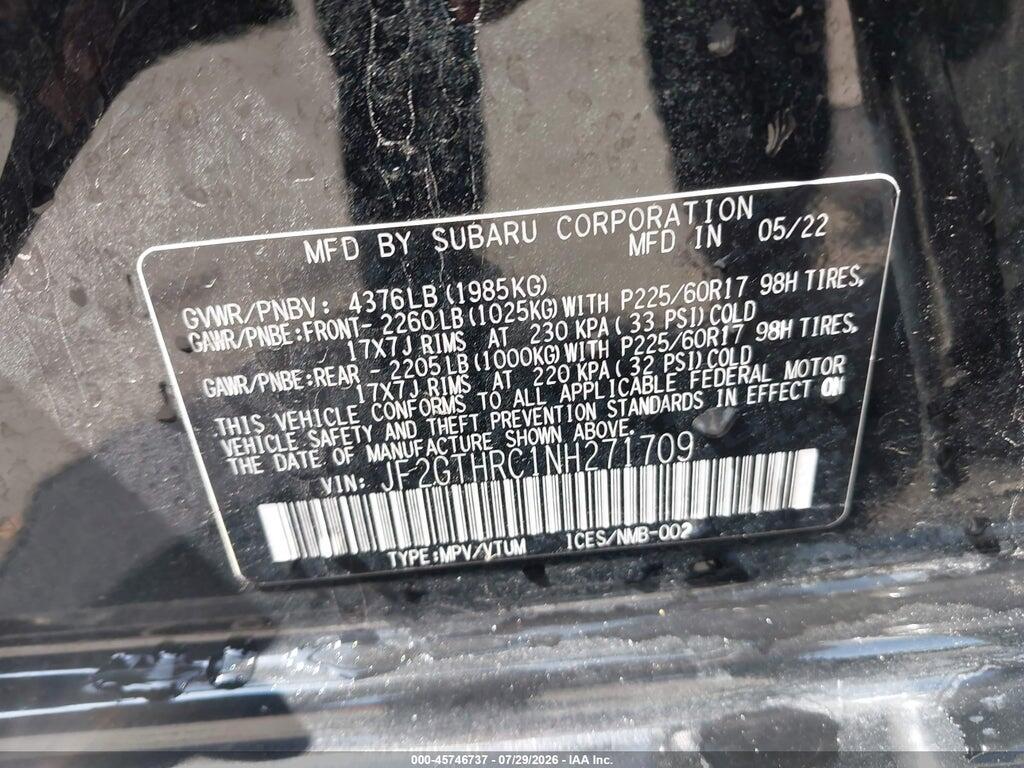 JF2GTHRC1NH271709 2022 SUBARU CROSSTREK photo no. 9
