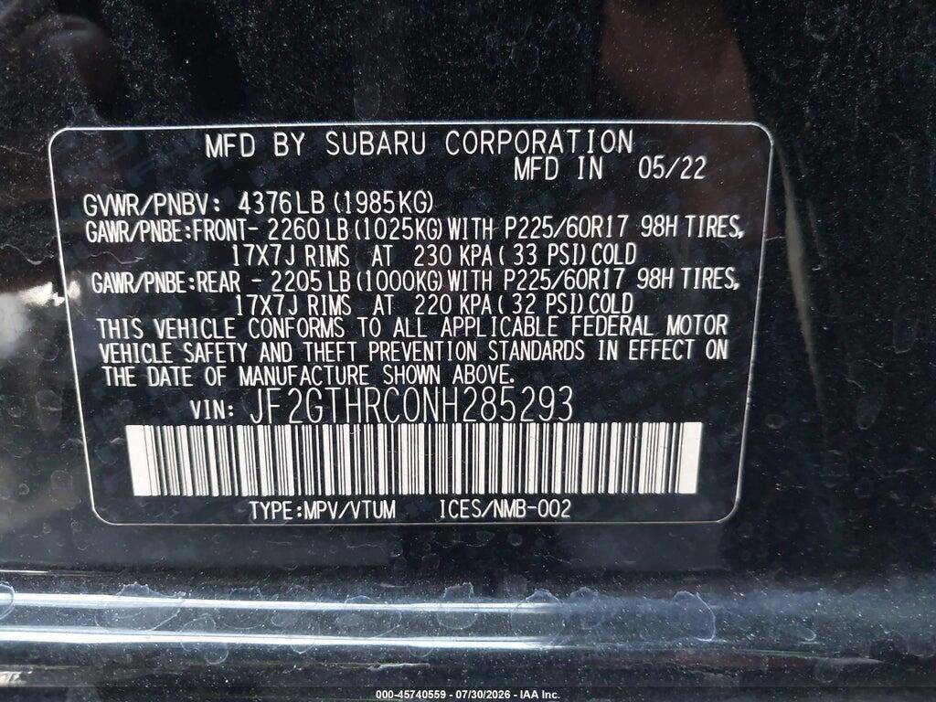 JF2GTHRC0NH285293 2022 SUBARU CROSSTREK photo no. 9