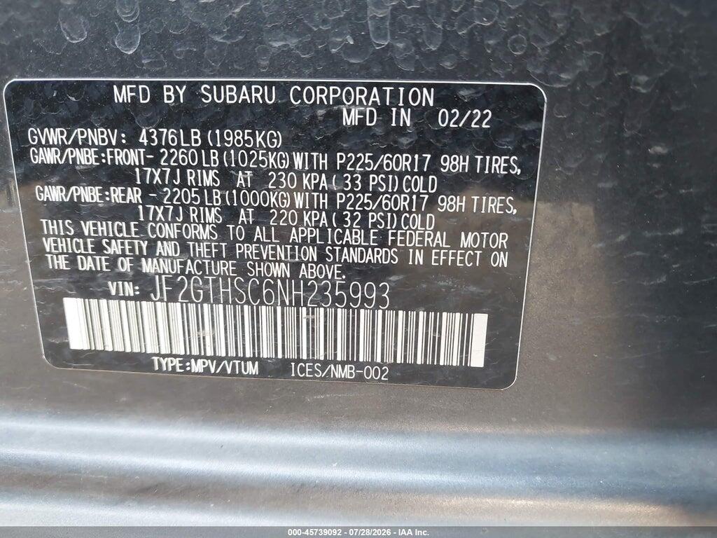 JF2GTHSC6NH235993 2022 SUBARU CROSSTREK photo no. 9
