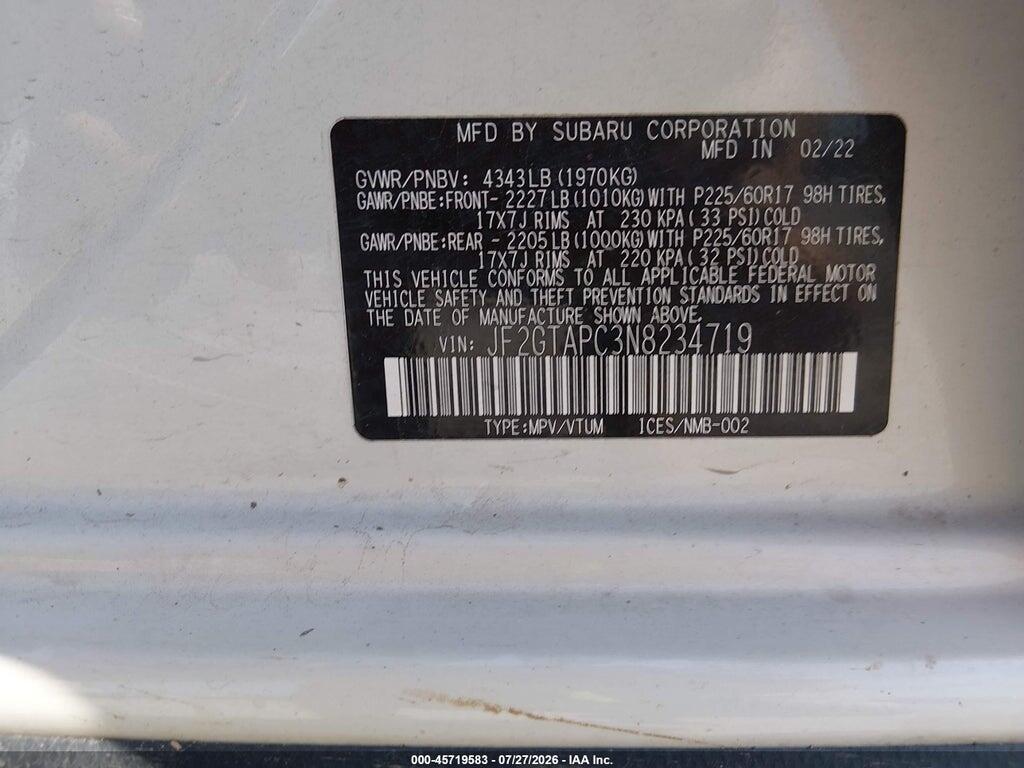 JF2GTAPC3N8234719 2022 SUBARU CROSSTREK photo no. 9