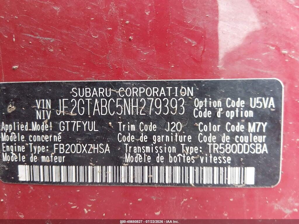 JF2GTABC5NH279393 2022 SUBARU CROSSTREK photo no. 9