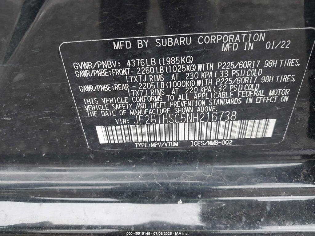 JF2GTHSC5NH216738 2022 SUBARU CROSSTREK photo no. 9