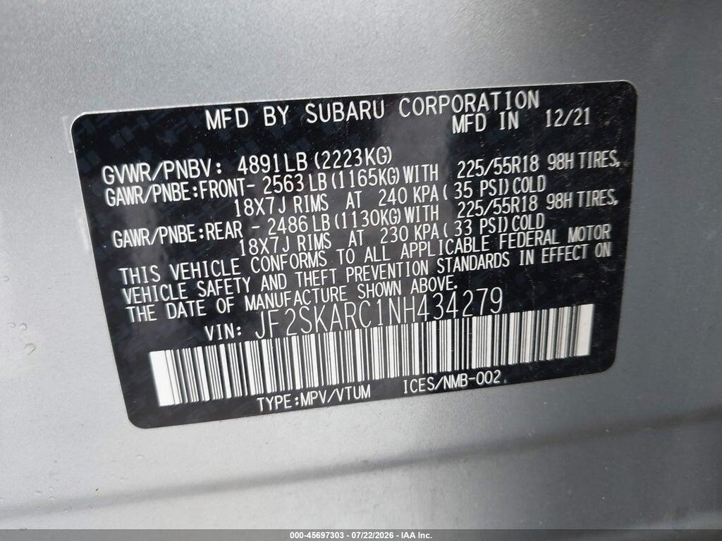 JF2SKARC1NH434279 2022 SUBARU FORESTER photo no. 9