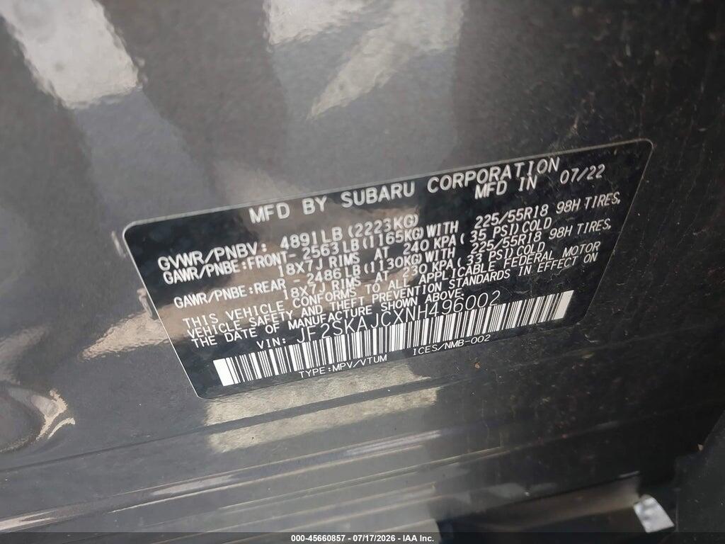JF2SKAJCXNH496002 2022 SUBARU FORESTER photo no. 9