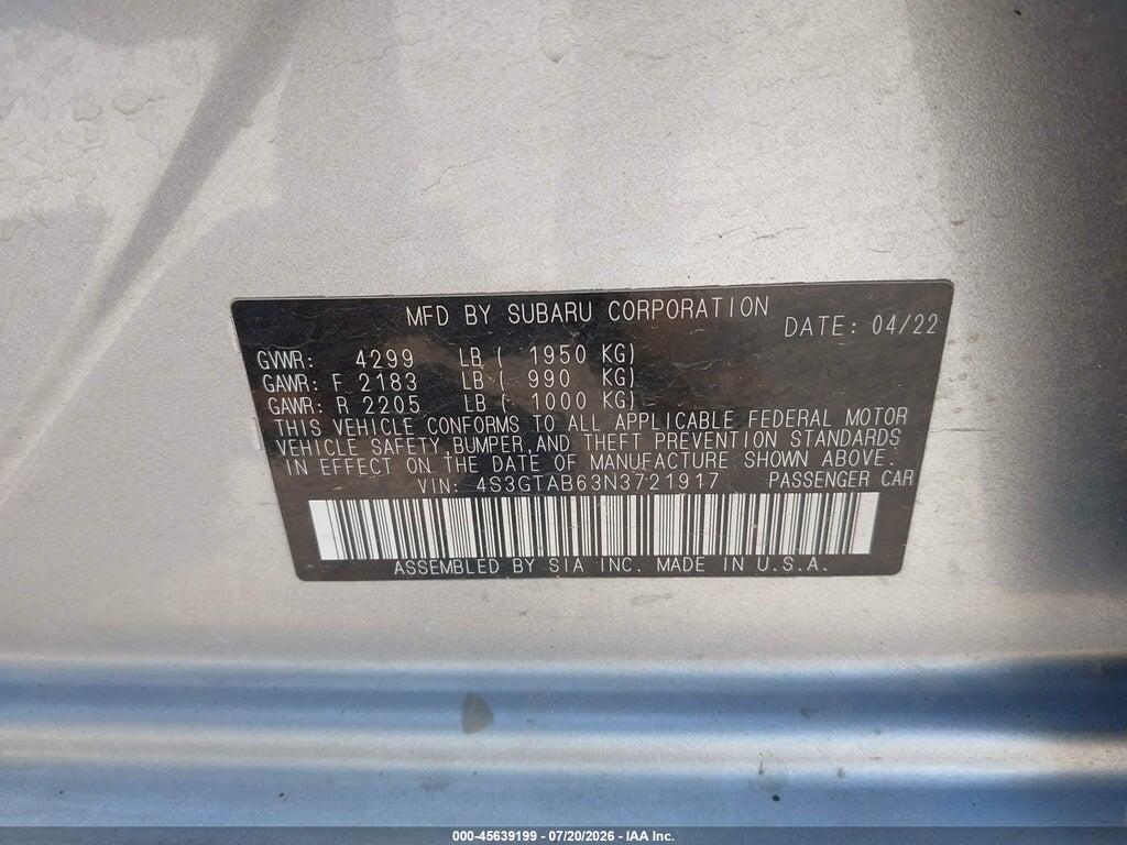4S3GTAB63N3721917 2022 SUBARU IMPREZA photo no. 9
