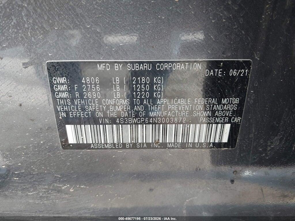 4S3BWGP64N3003872 2022 SUBARU LEGACY photo no. 9