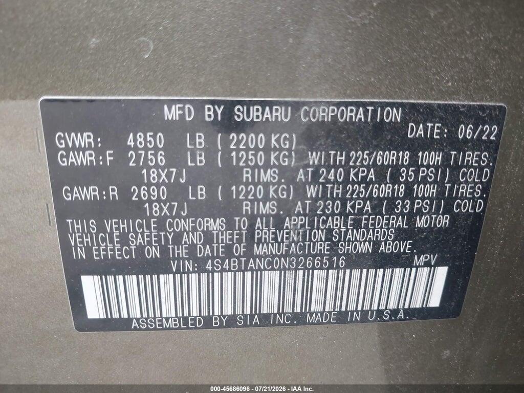 4S4BTANC0N3266516 2022 SUBARU OUTBACK photo no. 9