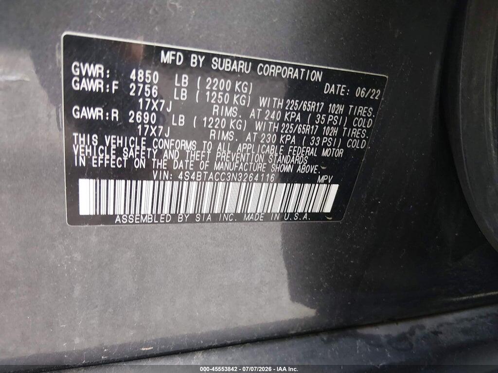 4S4BTACC3N3264116 2022 SUBARU OUTBACK photo no. 9