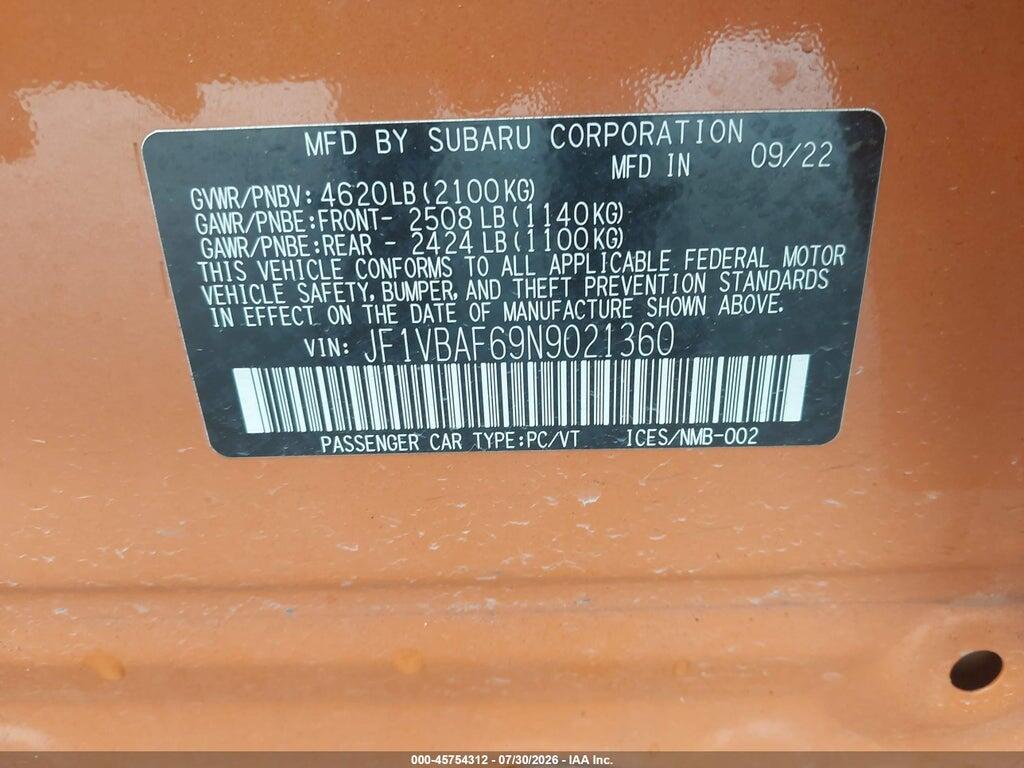 JF1VBAF69N9021360 2022 SUBARU WRX photo no. 9