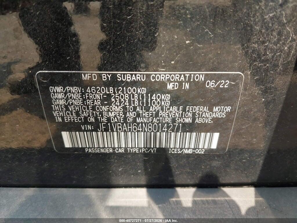 JF1VBAH64N8014271 2022 SUBARU WRX photo no. 9