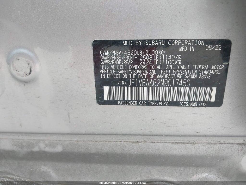 JF1VBAA62N9017450 2022 SUBARU WRX photo no. 9