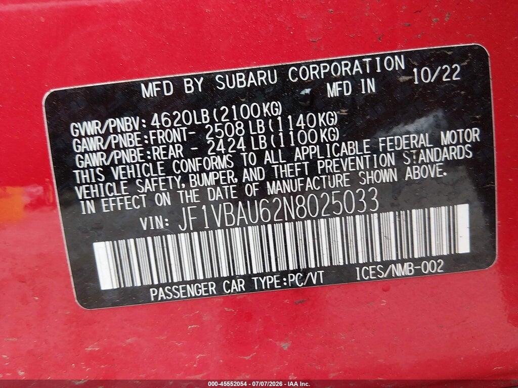 JF1VBAU62N8025033 2022 SUBARU WRX photo no. 9