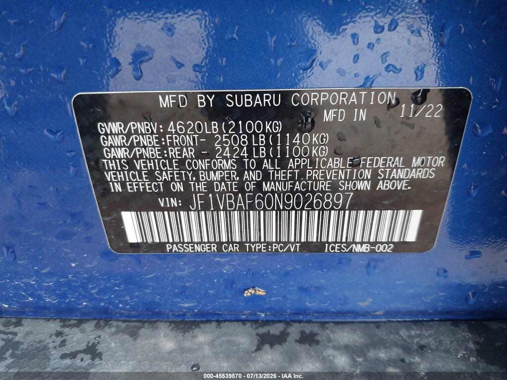 JF1VBAF60N9026897 2022 SUBARU WRX photo no. 9