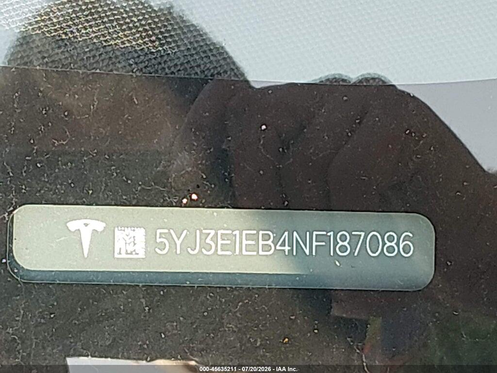 5YJ3E1EB4NF187086 2022 TESLA MODEL 3 photo no. 9