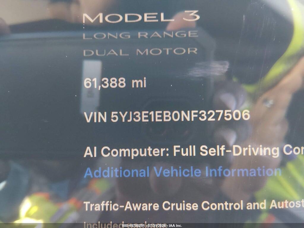 5YJ3E1EB0NF327506 2022 TESLA MODEL 3 photo no. 7