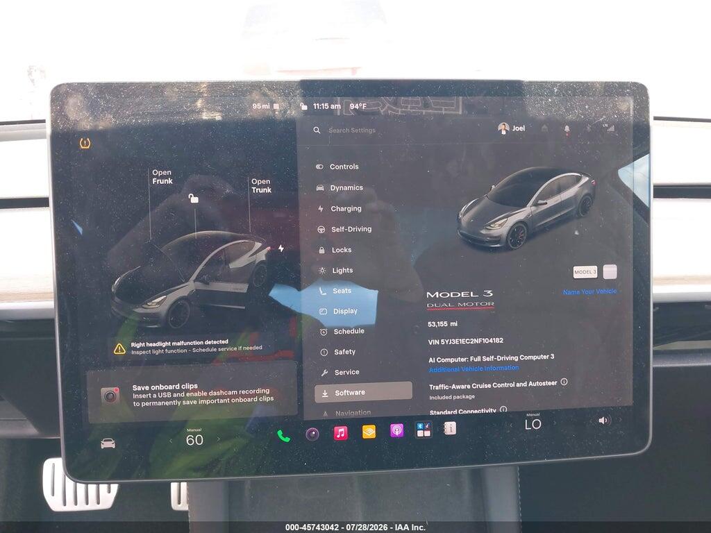 5YJ3E1EC2NF104182 2022 TESLA MODEL 3 photo no. 7