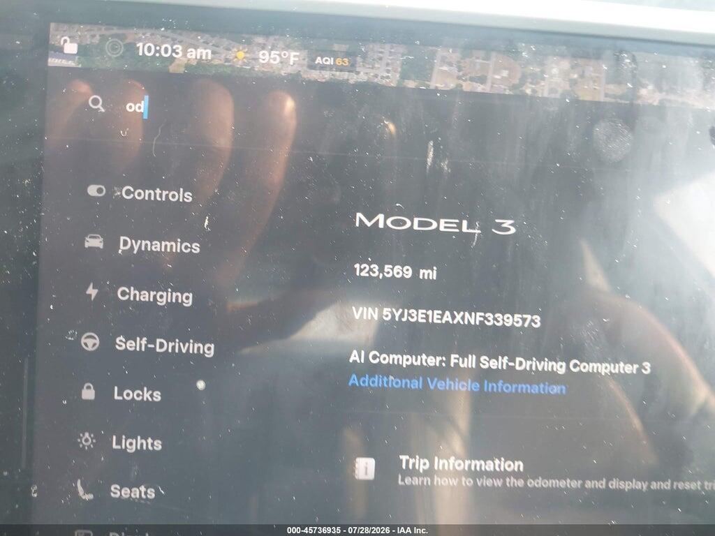 5YJ3E1EAXNF339573 2022 TESLA MODEL 3 photo no. 7