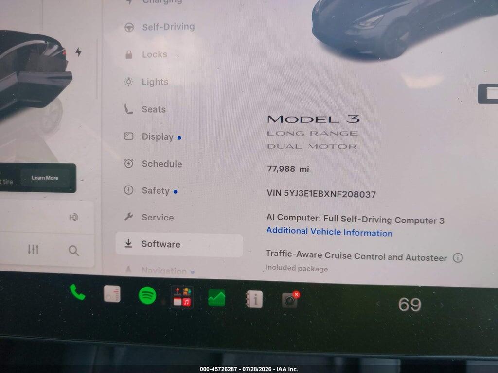 5YJ3E1EBXNF208037 2022 TESLA MODEL 3 photo no. 7
