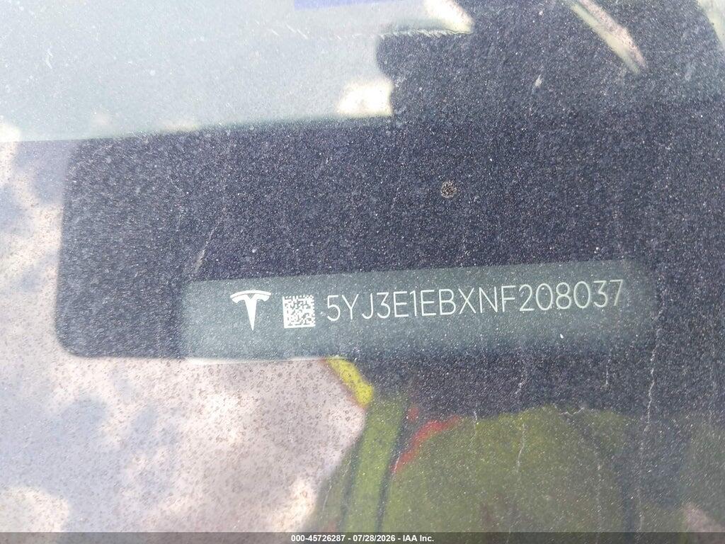 5YJ3E1EBXNF208037 2022 TESLA MODEL 3 photo no. 9