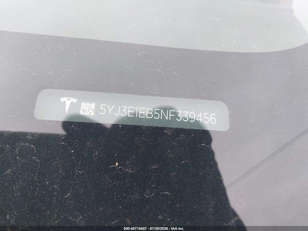 5YJ3E1EB5NF339456 2022 TESLA MODEL 3 photo no. 9
