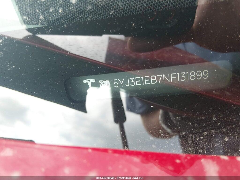 5YJ3E1EB7NF131899 2022 TESLA MODEL 3 photo no. 9