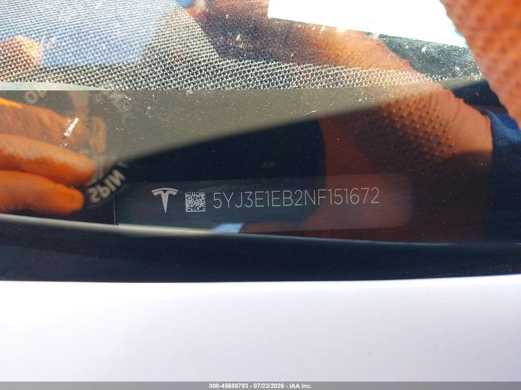 5YJ3E1EB2NF151672 2022 TESLA MODEL 3 photo no. 9