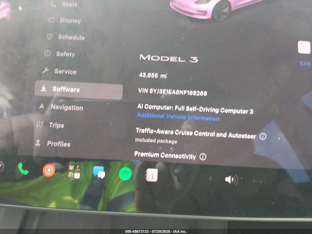 5YJ3E1EA6NF168269 2022 TESLA MODEL 3 photo no. 7