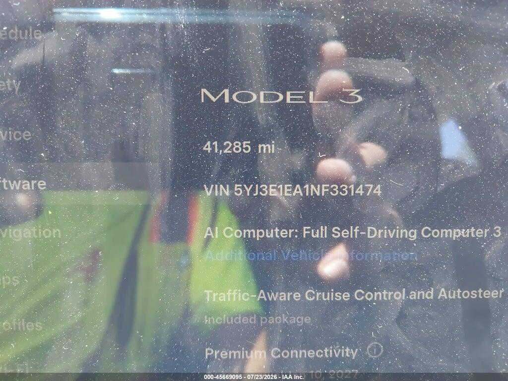 5YJ3E1EA1NF331474 2022 TESLA MODEL 3 photo no. 7