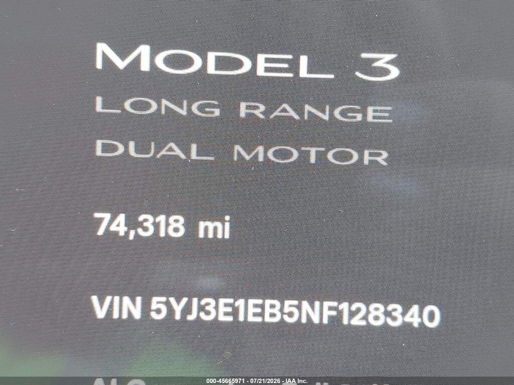 5YJ3E1EB5NF128340 2022 TESLA MODEL 3 photo no. 7