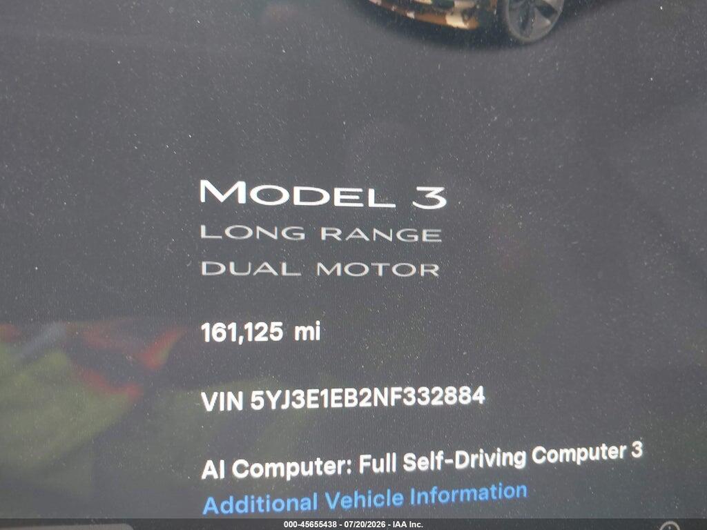 5YJ3E1EB2NF332884 2022 TESLA MODEL 3 photo no. 7