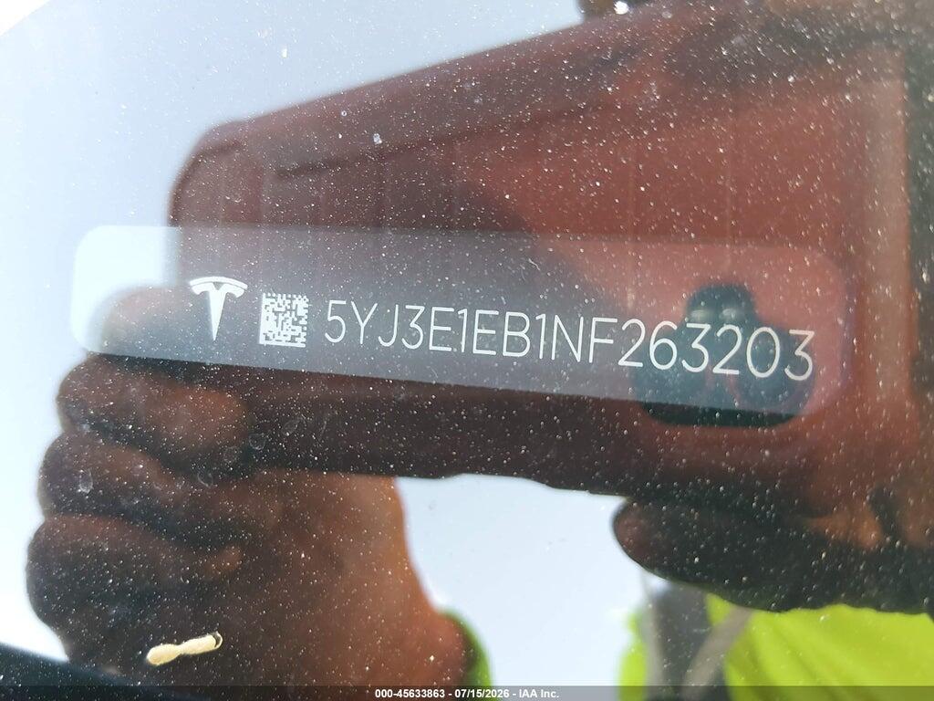 5YJ3E1EB1NF263203 2022 TESLA MODEL 3 photo no. 9
