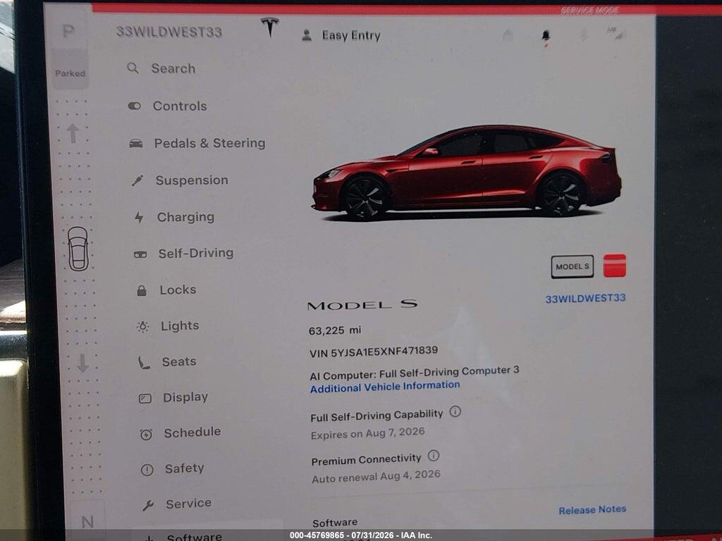 5YJSA1E5XNF471839 2022 TESLA MODEL S photo no. 7