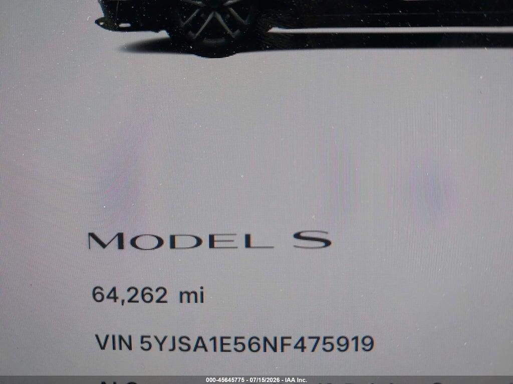 5YJSA1E56NF475919 2022 TESLA MODEL S photo no. 7