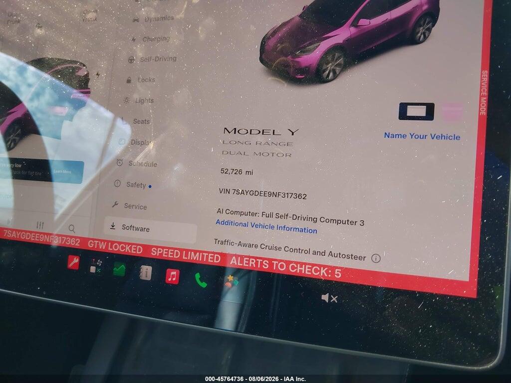 7SAYGDEE9NF317362 2022 TESLA MODEL Y photo no. 7
