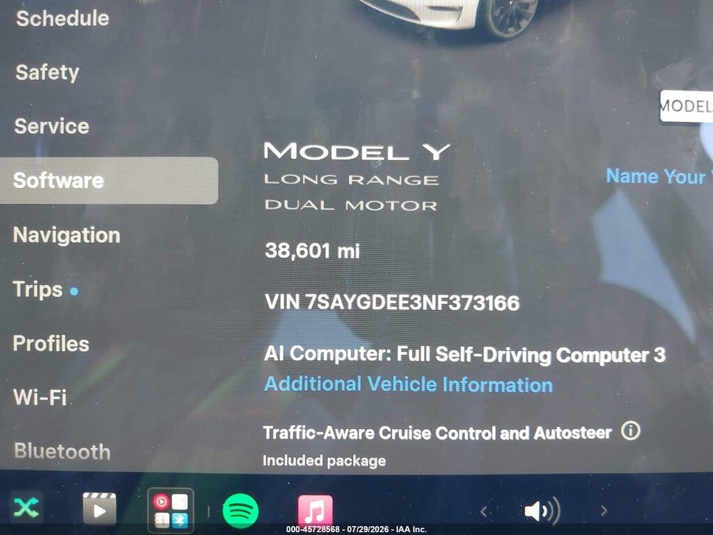 7SAYGDEE3NF373166 2022 TESLA MODEL Y photo no. 7