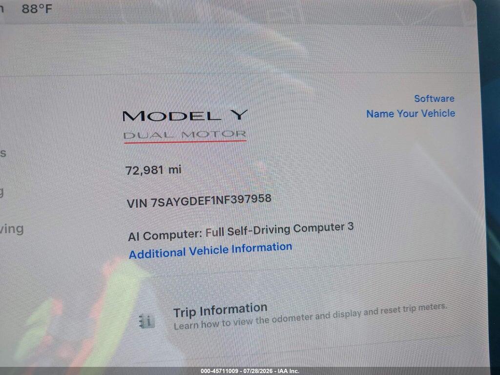 7SAYGDEF1NF397958 2022 TESLA MODEL Y photo no. 7
