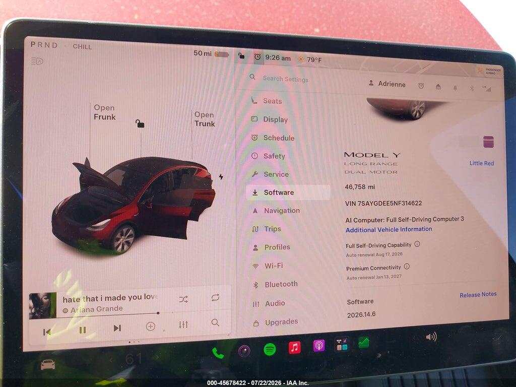 7SAYGDEE5NF314622 2022 TESLA MODEL Y photo no. 7