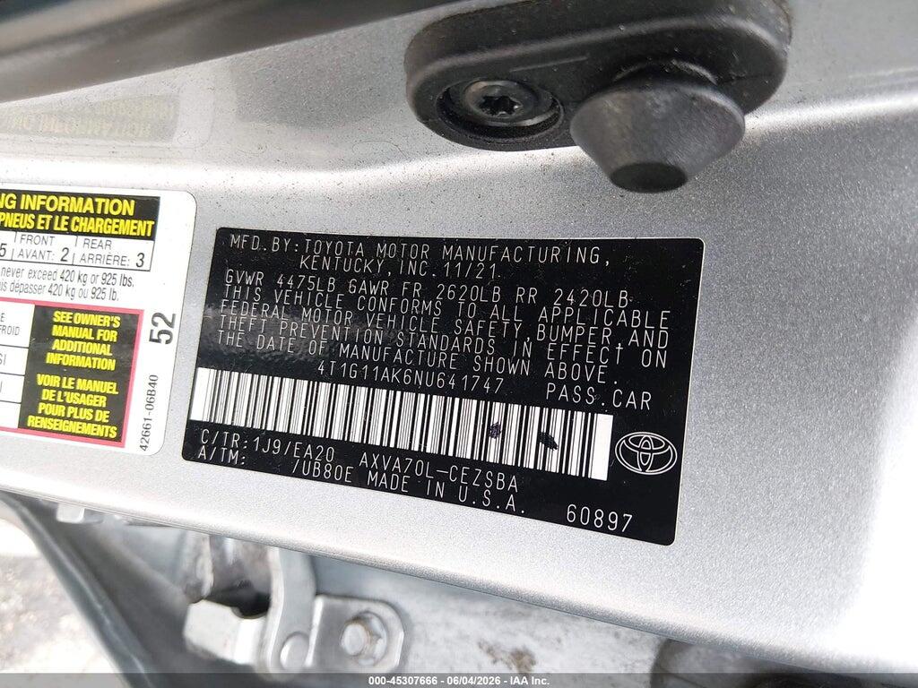 4T1G11AK6NU641747 2022 TOYOTA CAMRY photo no. 9