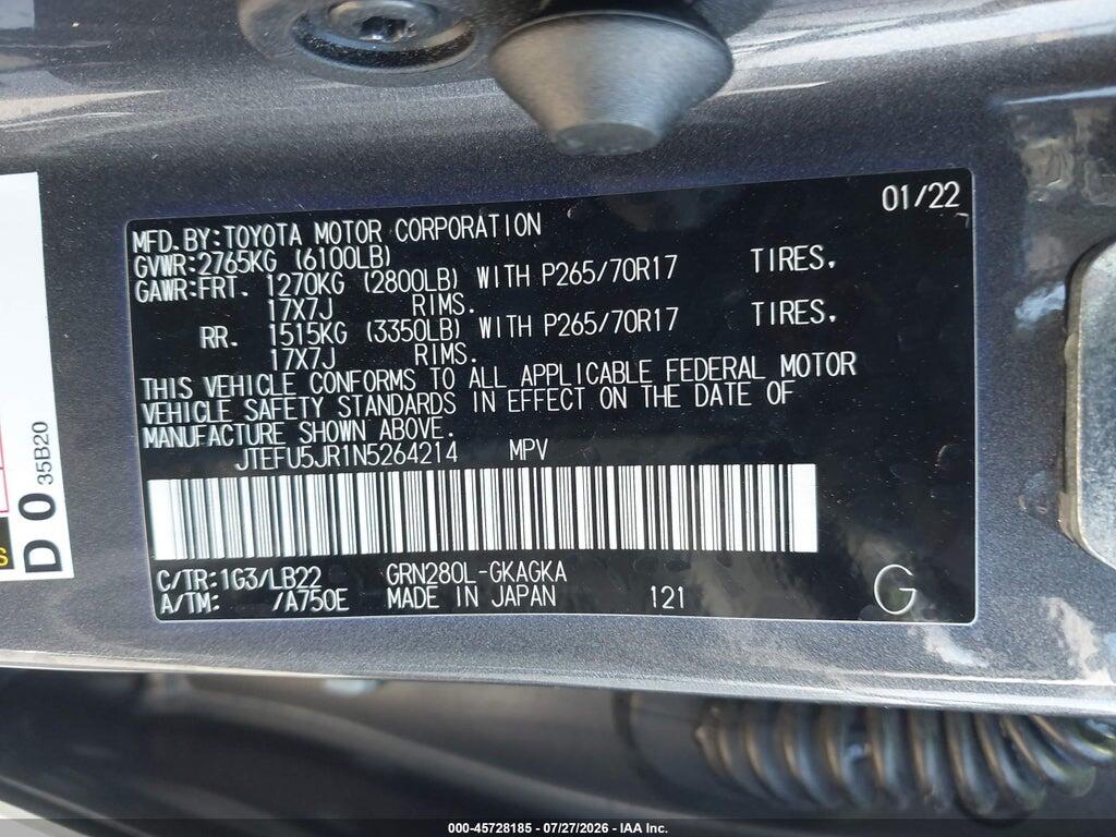JTEFU5JR1N5264214 2022 TOYOTA 4RUNNER photo no. 9