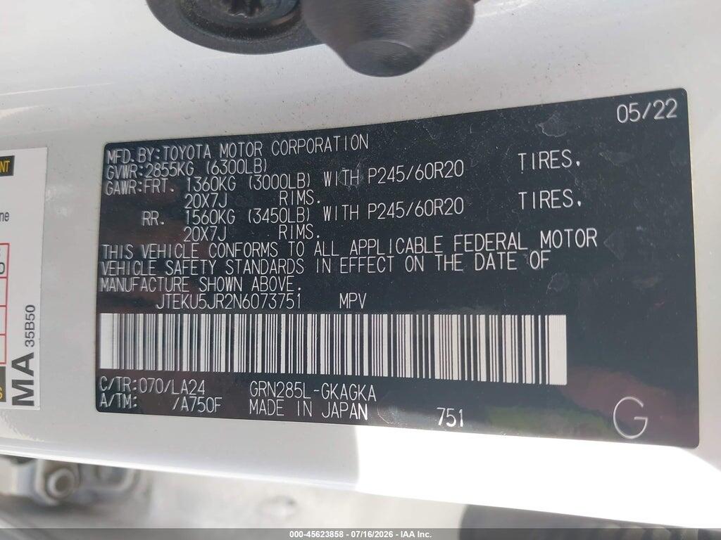 JTEKU5JR2N6073751 2022 TOYOTA 4RUNNER photo no. 9