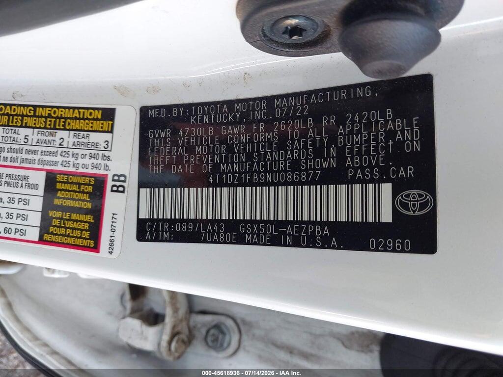4T1DZ1FB9NU086877 2022 TOYOTA AVALON photo no. 9