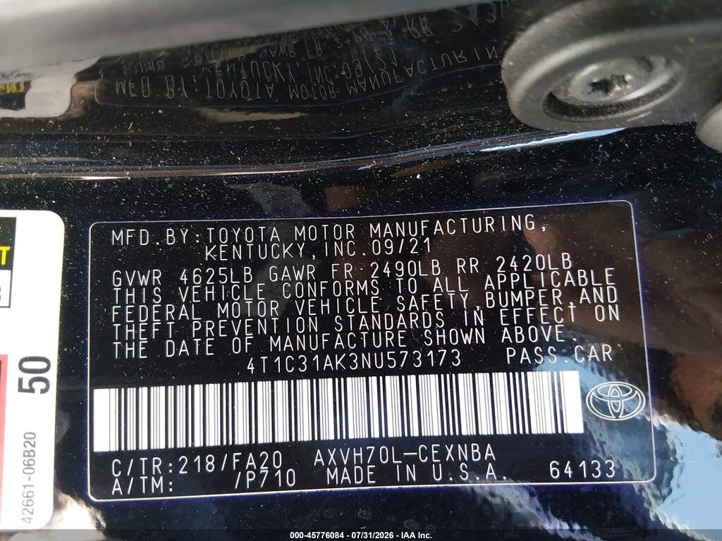 4T1C31AK3NU573173 2022 TOYOTA CAMRY photo no. 9