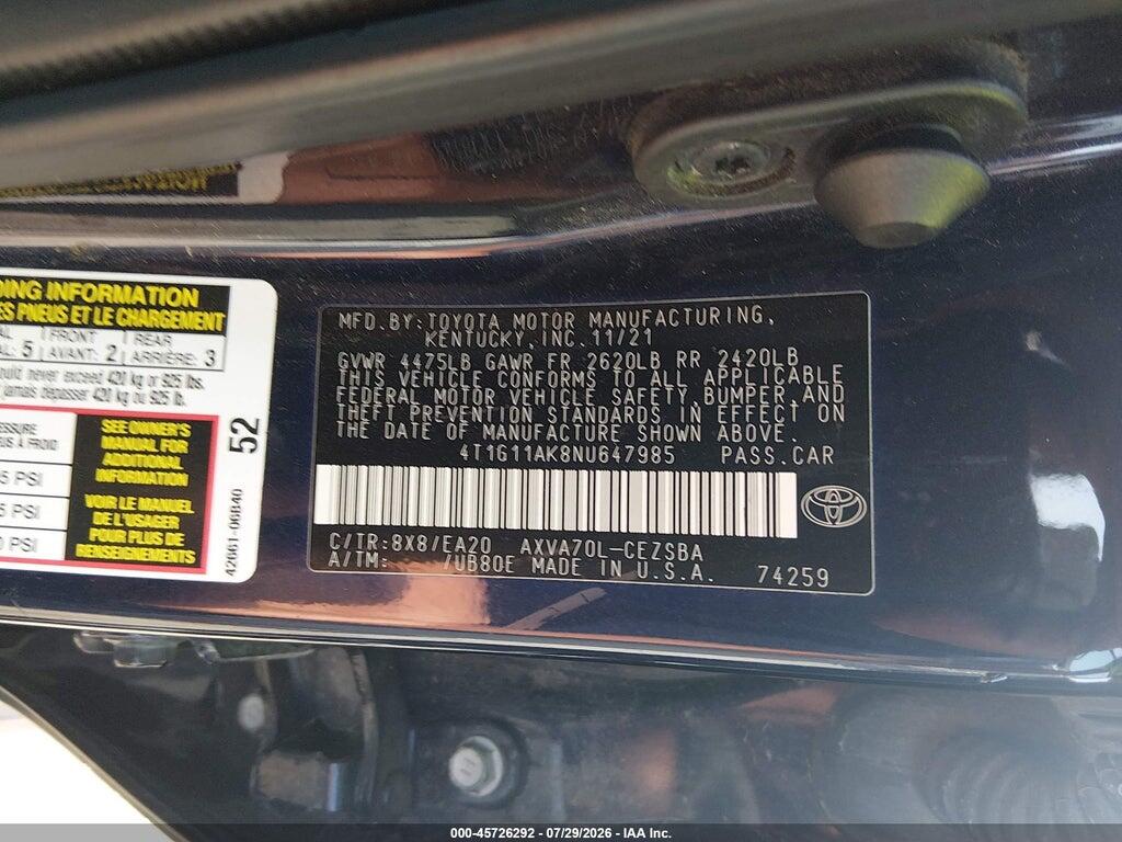 4T1G11AK8NU647985 2022 TOYOTA CAMRY photo no. 9
