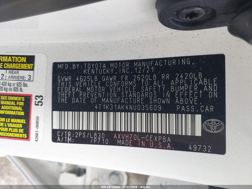 4T1K31AK4NU035609 2022 TOYOTA CAMRY photo no. 9